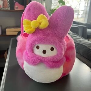 Sanrio Pink My Melody Plush Basket with Yellow Bow